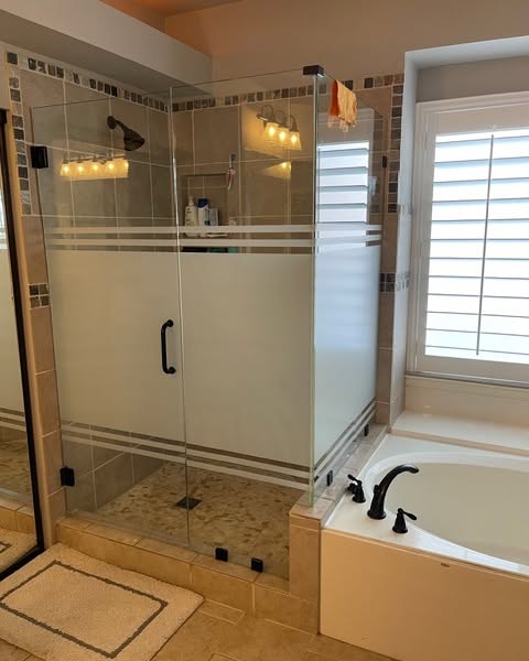 Bathroom with glass shower privacy decorative film coverage